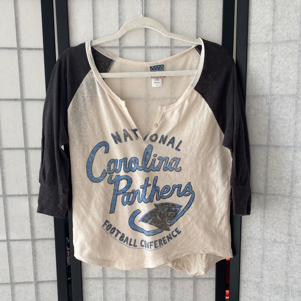 NFL Carolina Panthers Long Sleeve Henley Raglan Tee Junk Food Clothing Sz Small
